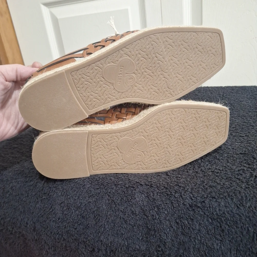 Sam & Libby Faux Leather Woven Espadrilles - 9½ - Saddle Brown